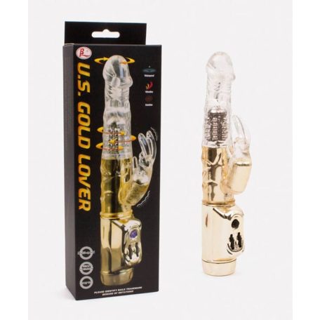 U.S. Gold Lover Vibrating & Rotating Penis Gold Clear